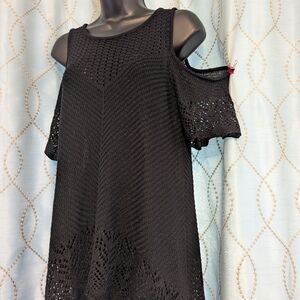 153. Black Crochet Cold Shoulder Top